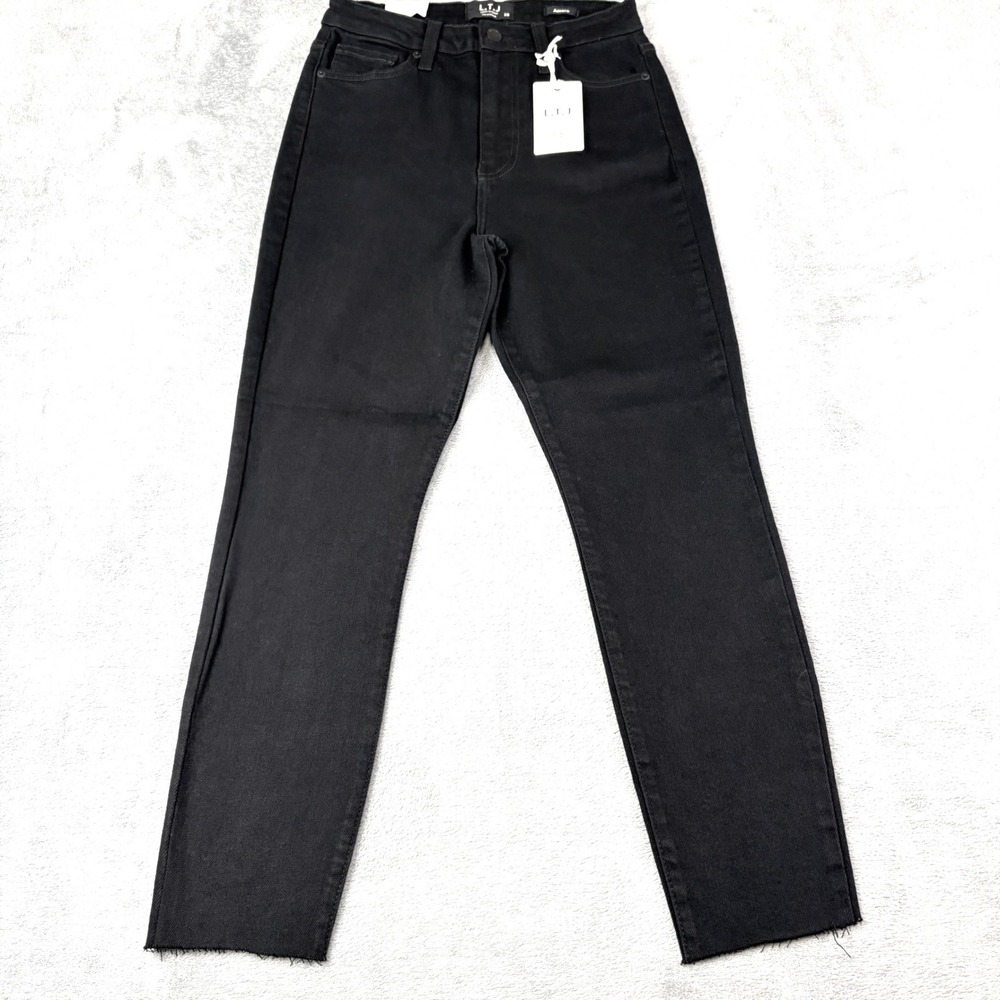 L.T.J. 28 Black Amore High Rise Straight Leg Raw Hem Jeans LP106 Made in USA